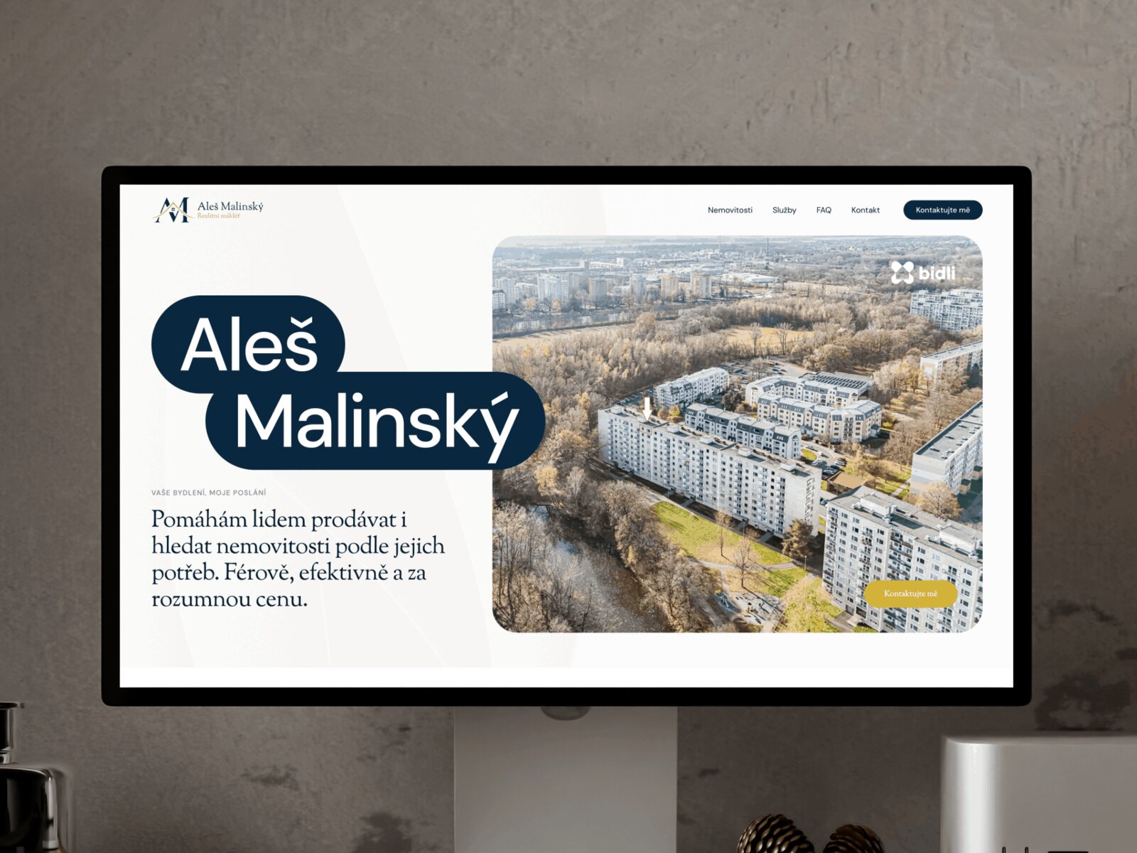 Úvodní stránka webu realitního makléře Aleše Malinského